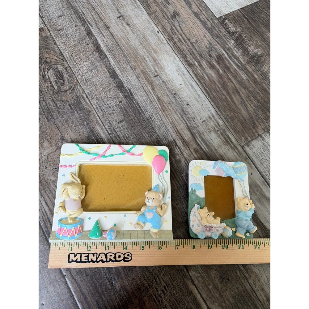 Vintage Nursery‎ Teddy Bear Bunny Picture Frames Set of 2 Pastel Baby Decor 3D